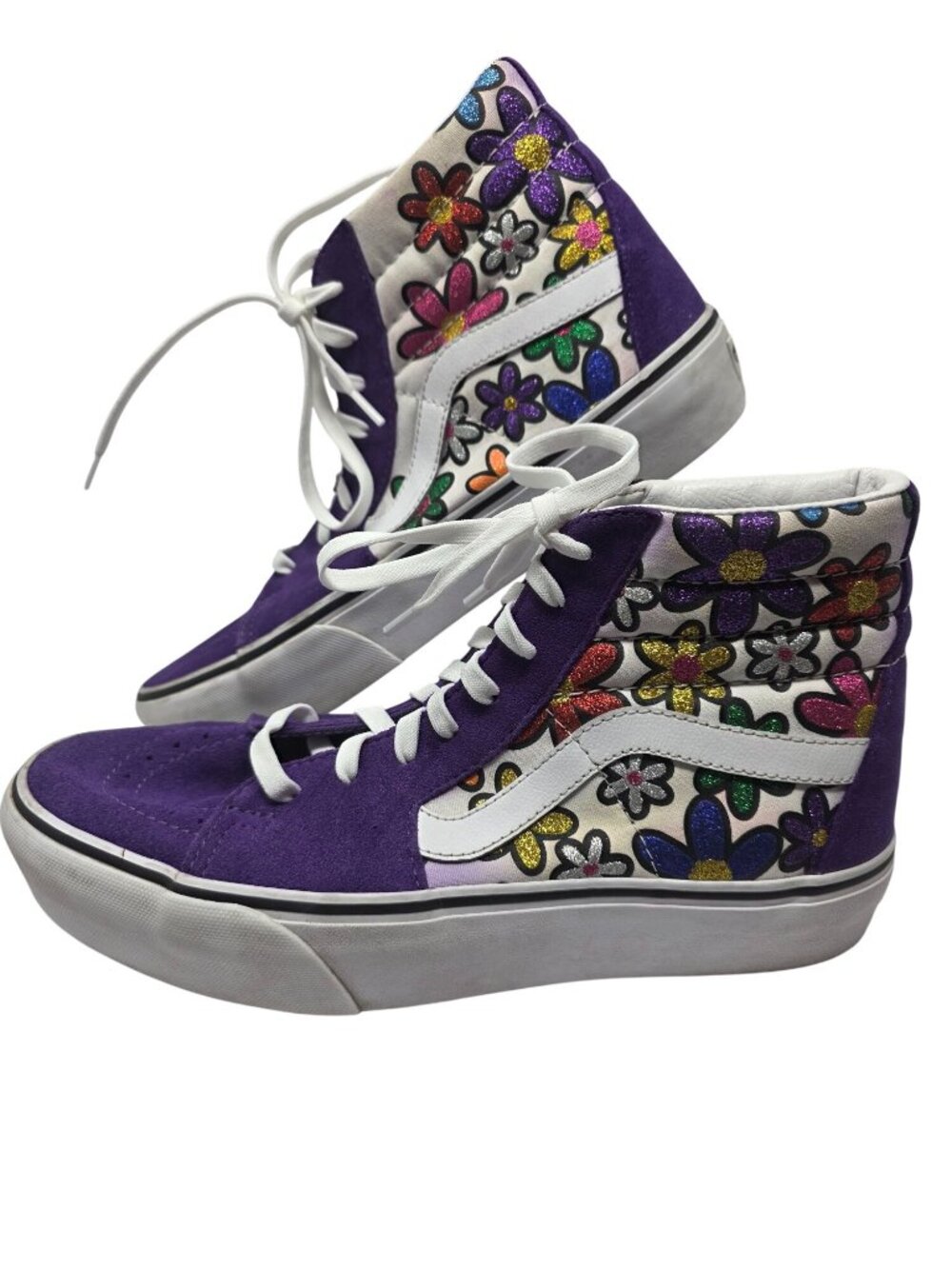 Vans Glitter Daisy Purple Suede Floral High Top Womens Size 10